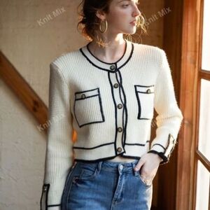 SHEIN White and Black Knit Cardigan